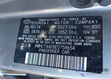 2014 Hyundai Accent Gls z USA, uszkodzony, nr VIN KMHCT4AE8EU758654